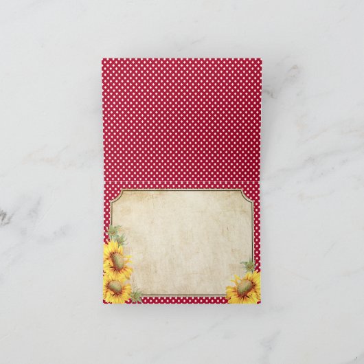 Der rustikale Land-Sonnenblume-Gingham-Karo danken Dankeskarte (Innenseite)