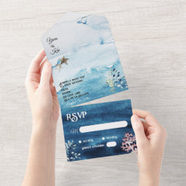 Der rustikale Ozean lädt zu einer Hochzeit ein All In One Einladung