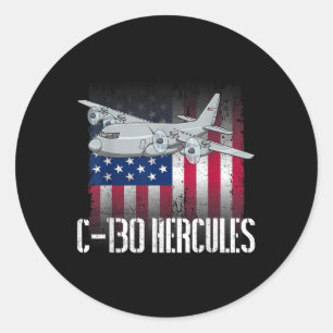Der Salty Veteran C-130 Hercules American Flag Mil Runder Aufkleber