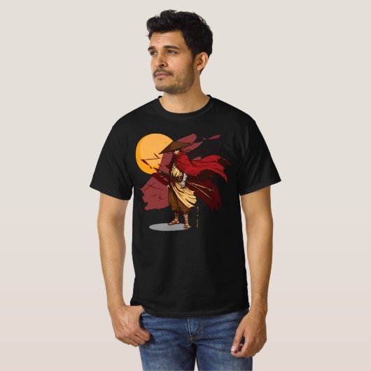 Der Samurai ist in einer dynamischen Haltung posit T-Shirt (Vorne ganz)