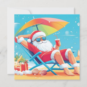 Der Santa Claus entspannt sich auf einem Sonnenbet Feiertagskarte