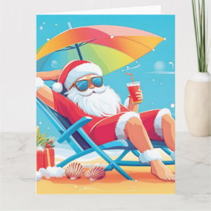 Der Santa Claus entspannt sich auf einem Sonnenbet Karte
