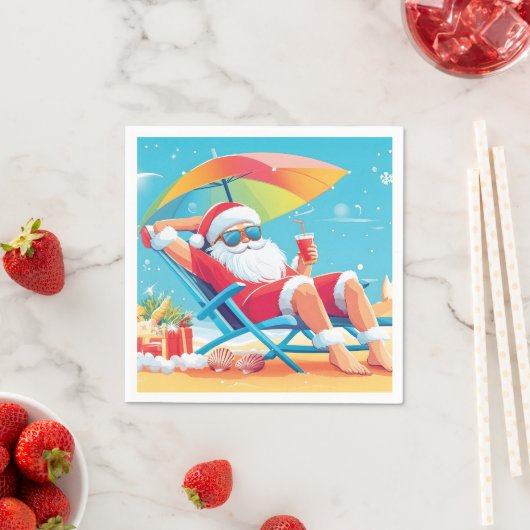 Der Santa Claus entspannt sich auf einem Sonnenbet Serviette (Beispiel)