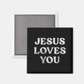 Der Satz Jesus liebt dich auf einem Magnet (Vorderseite/Rückseite)