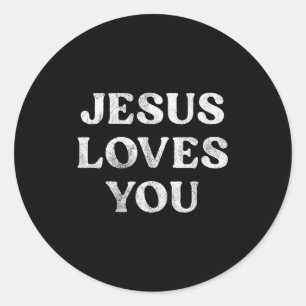 Der Satz Jesus liebt dich auf einem Runder Aufkleber