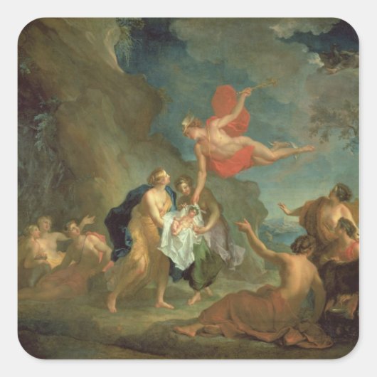 Der Säugling Bacchus, der vom Merkur an den Nym ge Quadratischer Aufkleber (Vorderseite)