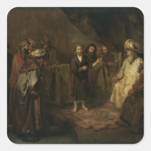 Der Säugling Christus im Tempel Quadratischer Aufkleber (Vorderseite)
