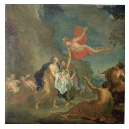 Der SäuglingBacchus geliefert durch Mercury an das Fliese (Vorderseite)