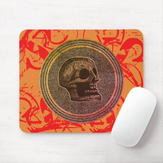 Der Schädel! (Circle Design) 2018 Orange Red Mousepad (Mit Mouse)