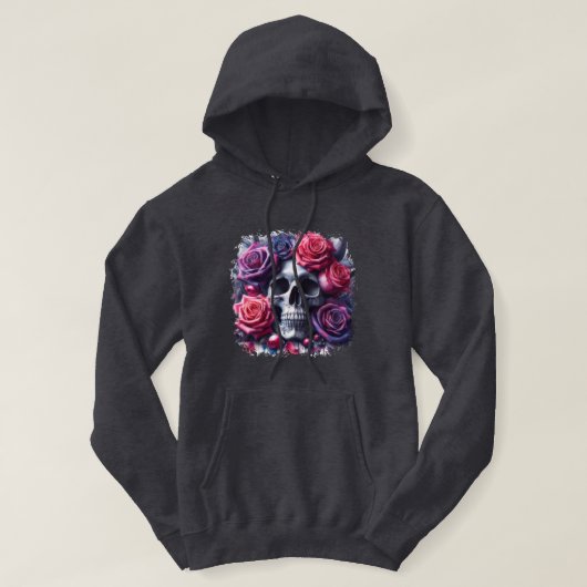 Der Schädel ist umgeben von lebendigen Rose Hoodie (Design vorne)