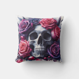 Der Schädel ist umgeben von lebendigen Rose Kissen