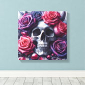 Der Schädel ist umgeben von lebendigen Rose Leinwanddruck (Insitu (Holzboden))