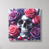 Der Schädel ist umgeben von lebendigen Rose Leinwanddruck (Vorderseite)