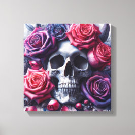 Der Schädel ist umgeben von lebendigen Rose Leinwanddruck