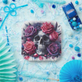 Der Schädel ist umgeben von lebendigen Rose Pappteller (Party)