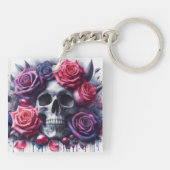 Der Schädel ist umgeben von lebendigen Rose Schlüsselanhänger (Rückseite)
