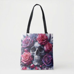 Der Schädel ist umgeben von lebendigen Rose Tasche