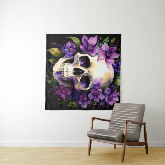 Der Schädel mit violetten Blumen bestechen durch s Wandteppich (Beispiel (Horizontal))