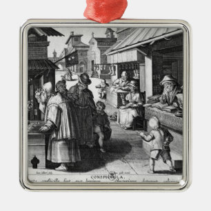 Der Schauspiel-Verkäufer, graviertes bis Januar Silbernes Ornament