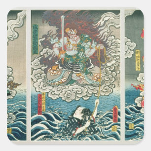 Der Schauspieler Ichikawa Ebizo V als Gottheit Fud Quadratischer Aufkleber