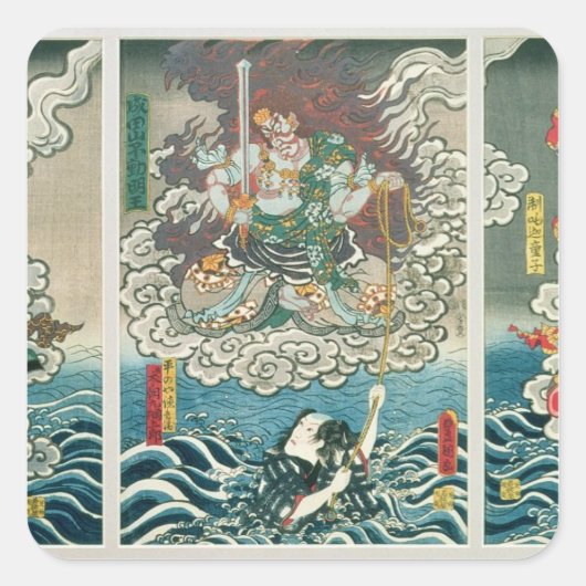 Der Schauspieler Ichikawa Ebizo V als Gottheit Fud Quadratischer Aufkleber (Vorderseite)