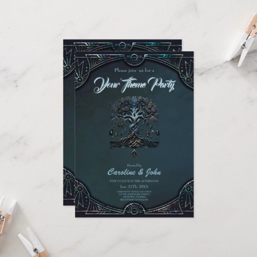 Der Schein des Baumes des Lebens die Edelsteine de Einladung (Vorderseite/Rückseite Beispiel)