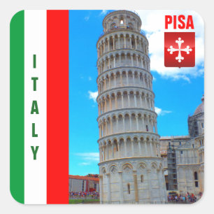 Der Schiefe Turm von Pisa und das Pisankreuz Quadratischer Aufkleber