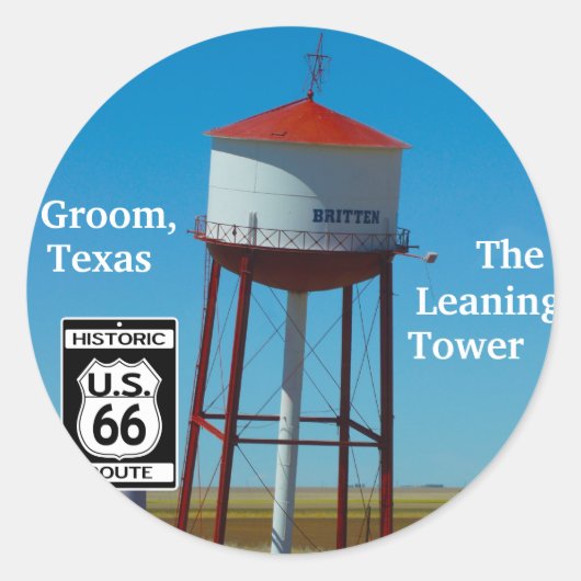 Der schiefe Turm von Texas im Boden - Autobahn 66 Runder Aufkleber (Vorderseite)