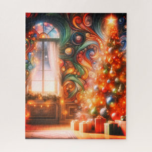 Der schimmernde Retro-Weihnachtsbaum mit groovy St Puzzle