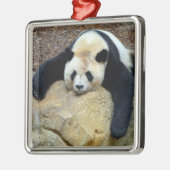 Der schlafende Riesenpanda fiel auf einen Felsen Ornament Aus Metall (Links)