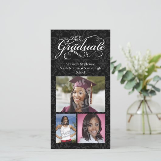 Der schlichte, elegante schwarze Abschluss Ankündigung (Stehend Vorderseite)