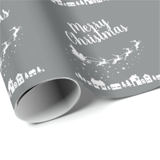 Der Schlitten des Weihnachtsmanns mit Rentieren üb Geschenkpapier (Rolleneckpunkt)