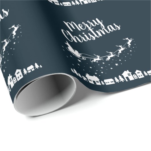 Der Schlitten des Weihnachtsmanns mit Rentieren üb Geschenkpapier (Rolleneckpunkt)