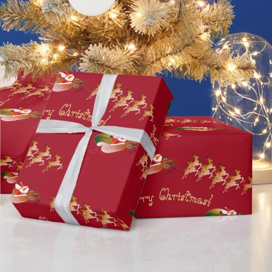 Der Schlittentext des Weihnachtsmanns auf Rot Geschenkpapier (Feiertage)