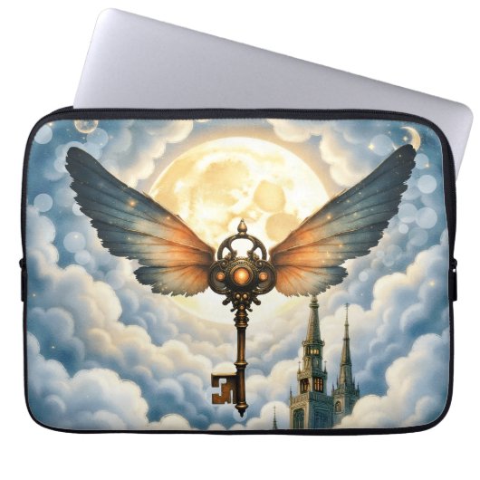 Der Schlüssel der Ewigkeit – Steampunk-Flügel Laptopschutzhülle (Vorderseite)