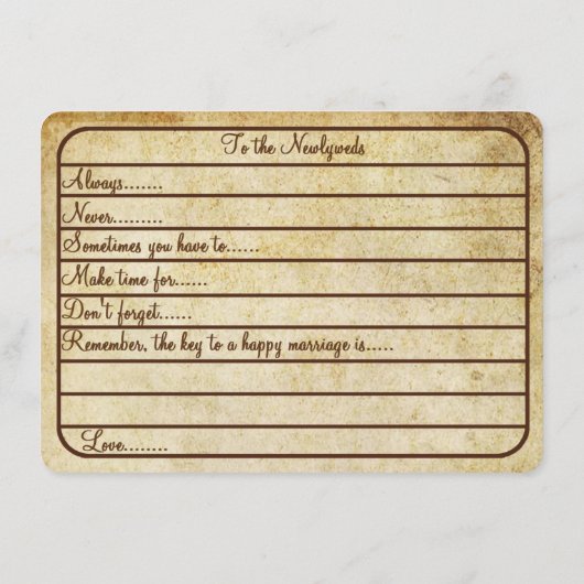 Der Schlüssel zu einer glücklichen Ehe ist... Vint Hinweiskarte (Rückseite)