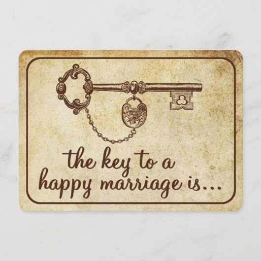 Der Schlüssel zu einer glücklichen Ehe ist... Vint Hinweiskarte (Vorderseite)