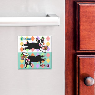 Der schmutzige Boston-Terrier-Cartoon/säubern Magnet