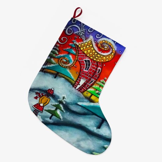 Der Schneeball-Kampf-WeihnachtsStrumpf Großer Weihnachtsstrumpf (Vorderansicht (hängend))