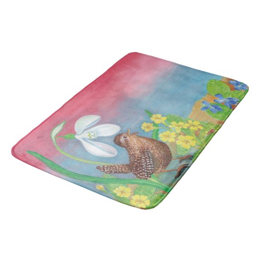 Der Schneefall und der Waldvogel beschwören den Fr Badematte (Schrägansicht)