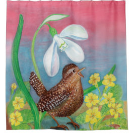 Der Schneefall und der Waldvogel beschwören den Fr Duschvorhang