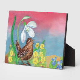 Der Schneefall und der Waldvogel beschwören den Fr Fotoplatte