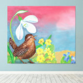 Der Schneefall und der Waldvogel beschwören den Fr Leinwanddruck (Insitu (Holzboden))