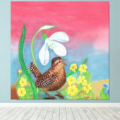 Der Schneefall und der Waldvogel beschwören den Fr Leinwanddruck (Insitu (Holzboden))