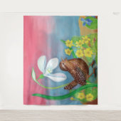 Der Schneefall und der Waldvogel beschwören den Fr Wandteppich (Vorderseite)