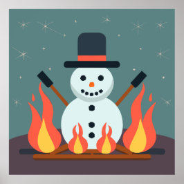 Der Schneemann auf dem Campingplatz Poster