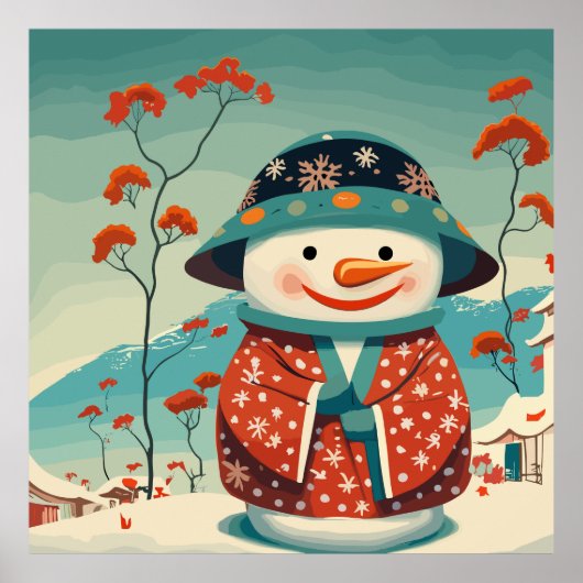 Der Schneemann in einem Kimono zu Weihnachten Poster (Vorne)
