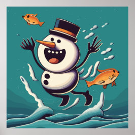 Der Schneemann schwimmt Poster