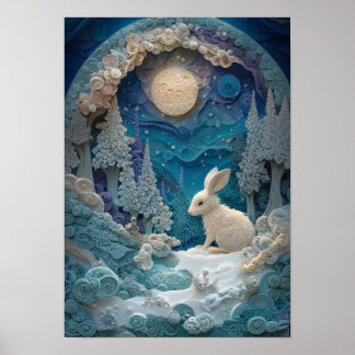 Der Schneeschuhhase | Winterschneeabend im Wald Poster