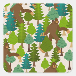 Der schöne Bigfoot im Wald Quadratischer Aufkleber